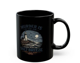 Murder Is in the Air Lighthouse Mug | Black Ceramic Coffee Cup