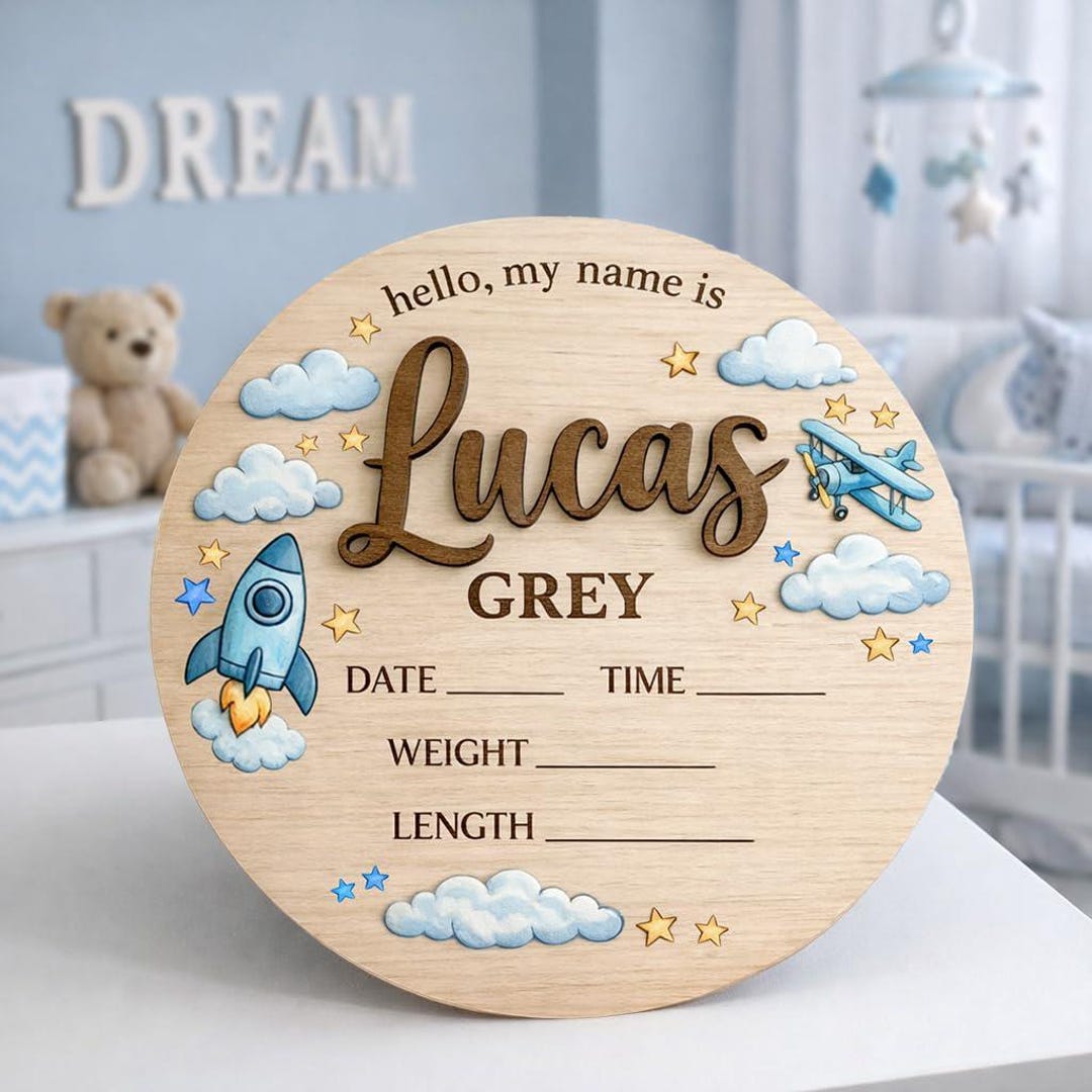 Personalized Baby Birth Stats Sign, Airplane Newborn Announcement ...