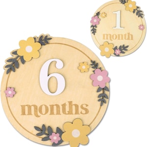 Cartes d'étape mensuelle pour bébé - disques en bois d'étape mensuelle - accessoires de photographie de nouveau-né pour documenter la croissance de bébé - faire-part de naissance
