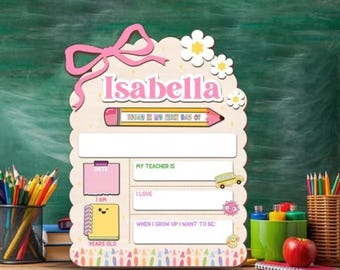 Personalized First & Last Day of School Board | Reusable Wooden Chalkboard Sign | Back to School Photo Prop | Custom Kids School Sign