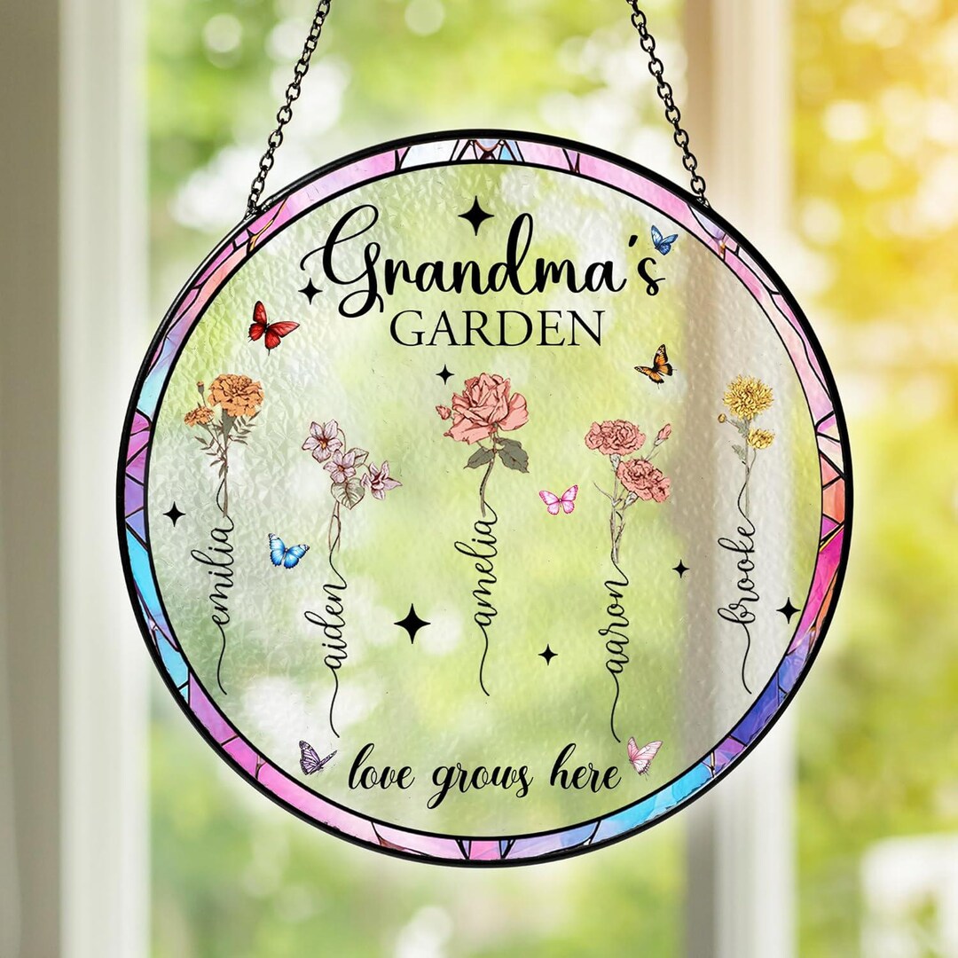 Personalized Grandma's Garden Stained Glass Suncatcher Birth Month ...