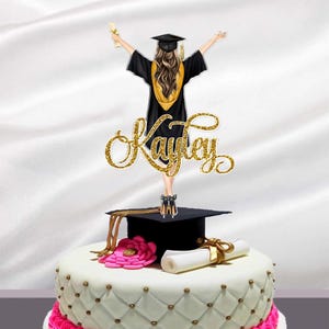 Adorno para tarta de graduación personalizado con nombre: decoración personalizada para tarta de la promoción 2025 para fiesta de graduación de secundaria y universidad.