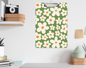 Vintage Groovy Flower Green, Plastic Clipboards with Low Profile Clip Color Plastic Clipboards - Clipboards Bulk Classroom, Office, Teacher