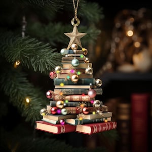 2D Flat Wooden Christmas Books Ornament, Book Lover Christmas Ornament, Book Lover Christmas Gifts, Christmas Book Tree Ornament, Book Club