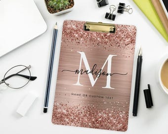 Personalized Rose Gold Glitter Acrylic Clipboard, Clipboard for Students, Teacher Man Women, Teacher Office Supplies - Back to School Gifts