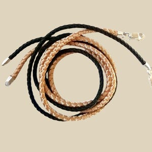 Silk cord necklace with sterling silver  carabiner clasp – for crosses, icons and pendats,  braided jewelry laces, black/beige jewelry cord.