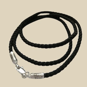 Silk braided cord necklace with sterling silver  carabiner clasp – for crosses, icons and pendats,  black jewelry laces with Jesus Prayer