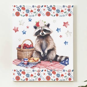 Clipart patriotique de raton laveur et de gnomes. Lien de téléchargement PDF numérique, ainsi qu'un lien Canva pour organiser et utiliser facilement dans vos propres créations.