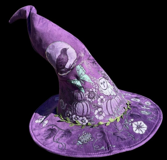 Midnight Garden Witch Hat! 15+ hours of handcrafted, magical inspiration went into this hand-burned, hand painted, and blinged out beauty!