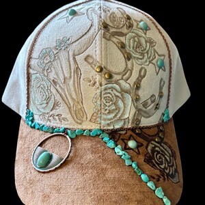 Finished custom example: western bull skull cap with turquoise