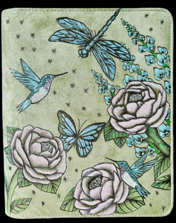 Hand-burned and painted zip up vegan suede cover, for iPads, sketch books, journals, bibles, multiple uses!