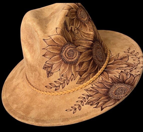 Sunflower Tan Hand-Burned Vegan Suede Fedora Short brimmed hat