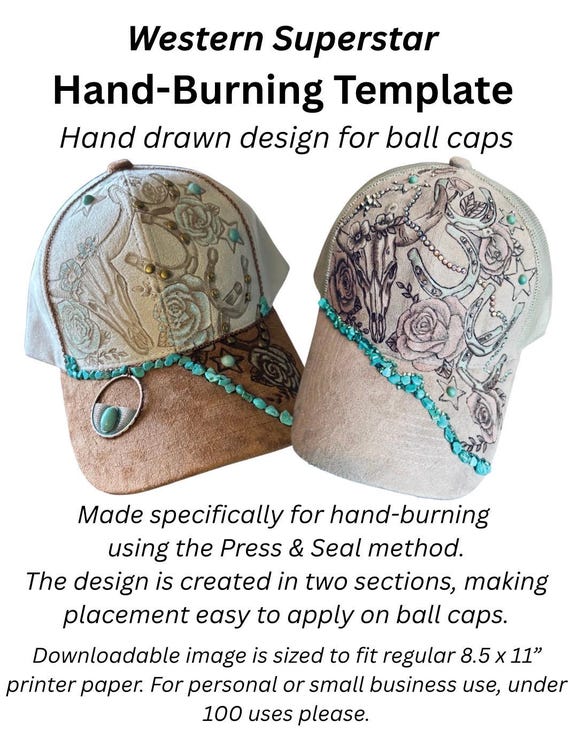 Hand-burning ball cap template “Western Superstar” download Design and video tutorial