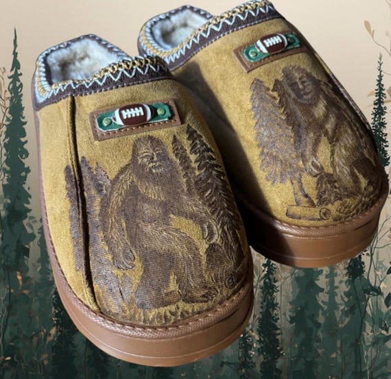 Bigfoot football Hand-Burned Slippers,  Size men’s 9/10