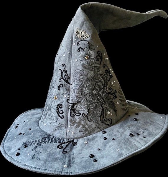 Made to order witch/wizard hat. Your choice of design. Highlight acrylic paint included, and attached Rhinestones if desired.