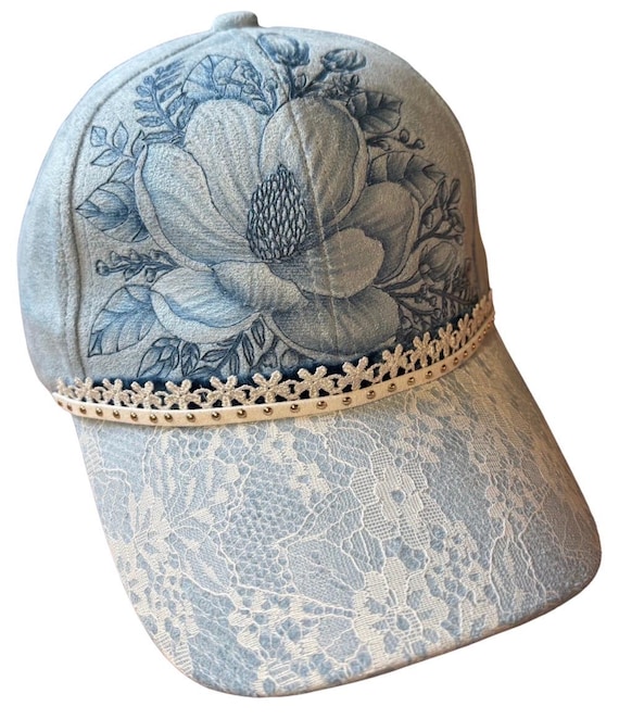 Custom magnolia, blue lace ball cap