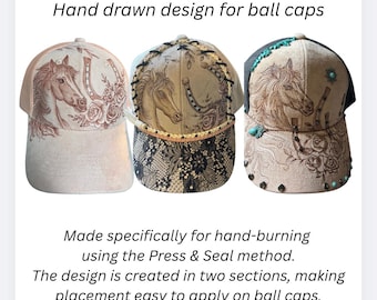Hand-burning ball cap template “Lucky Rose Stables” download Design and video tutorial