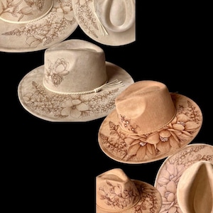 Finished custom examples with 1/2 of the hat burned, $149 tier