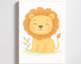 Safari Nursery Decor – Baby Lion Wall Art Printable, Jungle Theme Baby Room, Instant Download, Unisex Gift for New Parents