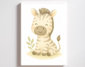 Zebra Nursery Wall Art – Jungle Safari Baby Room Printable Decor, Instant Download, Unisex Baby Shower Gift for New Parents