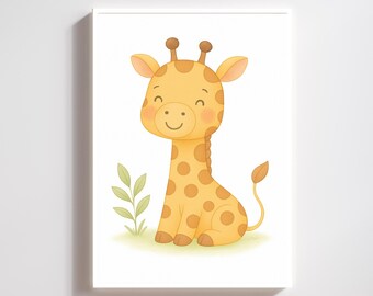 Giraffe kinderkamer kunst aan de muur – jungle safari babykamer afdrukbaar decor, instant download, uniseks babyshower cadeau voor nieuwe ouders