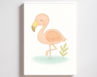 Flamingo Nursery Wall Art – Jungle Safari Baby Room Printable Decor, Instant Download, Unisex Baby Shower Gift for New Parents