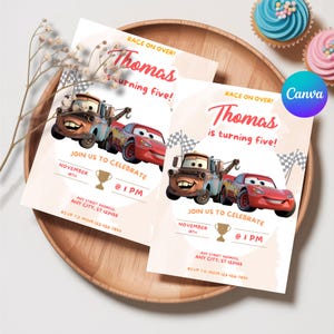 Cars Birthday Party Invitation, Lightning Mcqueen Birthday, Cars Party Invite, Second Birthday Party Invitation, Two Fast, 2, Tow Mater Cars