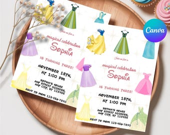 Watercolor Royal Princess Magical Birthday Party Invite, Editable Digital Template, Instant Download, Girl's Birthday Party Invite, Canva
