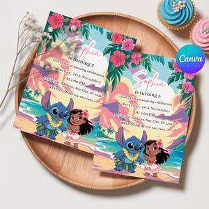 Editable Stitch Birthday Party Invitation Template, Editable and Printable Bday Evite & Fun Canva Design for Kids Party, Instant Download