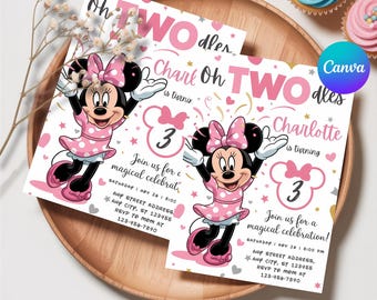 Editable Oh TWOdles Birthday Invitation Digital 2nd Birthday Cute Mouse Second Birthday Invite Oh Twodles Invitation Boho Minnie Invite
