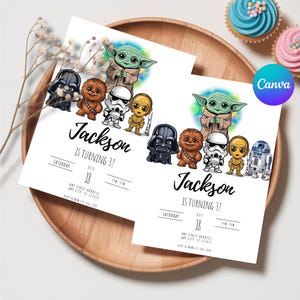 Modèle d'invitation d'anniversaire Star War modifiable Invitation de fête d'anniversaire imprimable Modèle d'invitation de fête d'enfants numérique Carte d'anniversaire Starwars