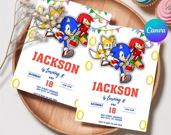 3 Faire-part d'anniversaire Sonic, Super Hedgehog Boys, faire-part de fête Super Sonic, Invitation de fête Super Sonic, modèle d'invitation Sonic modifiable, modèle Canva