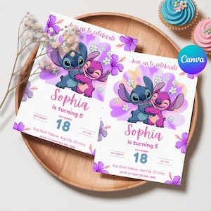 Stitch Birthday Invitation Editable Template, Canva Editable Birthday Invitation, Stitch Birthday Party Invitation, Invite Canva Template