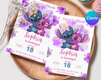 Stitch Birthday Invitation Editable Template, Canva Editable Birthday Invitation, Stitch Birthday Party Invitation, Invite Canva Template