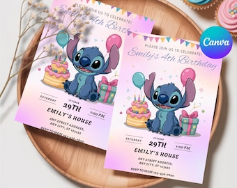 Custom Editable Editable Stitch Invitation, Lilo And Stitch Birthday Invite Printable Stitch Party Template, Stitch Birthday Girl Canva Edit