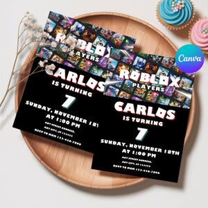 Roblox Invitation, Roblox Invite, Game Party, Roblox Boys Birthday Invitation Template, Game Birthday, Kids Roblox, Editable Template, Canva