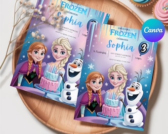 Frozen Electronic Invitation, Frozen Kids Birthday Invitation, Digital Canva Template, Anna Elsa Olaf Party Invitation, Download Digital