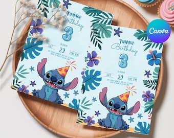 Editable Stitch Birthday Party Invitation Template, Cartoon Birthday Invitation, Stitch Birthday Pool Party Invitation, Stitch Bday Evite