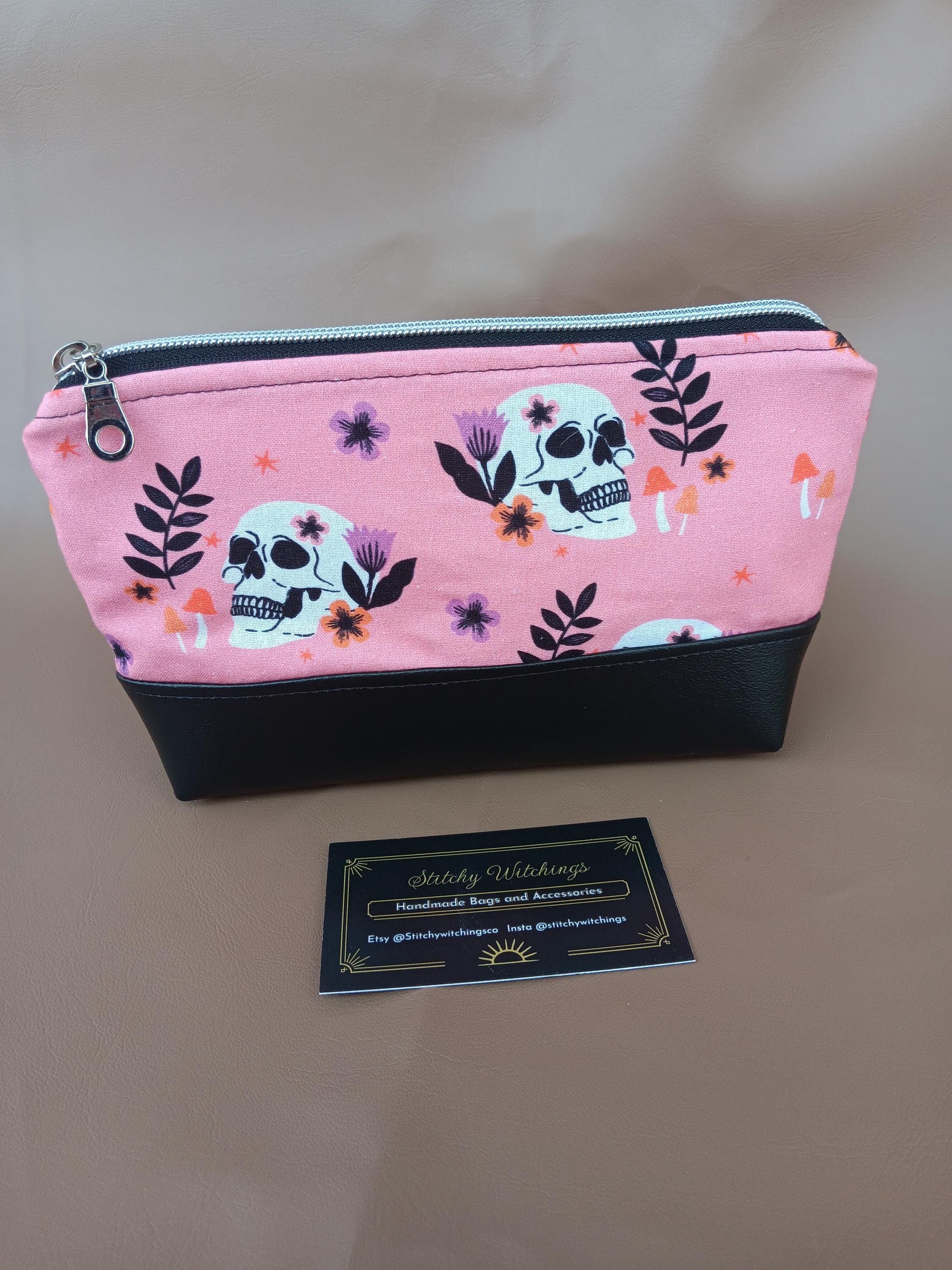 Pink Floral Skull Small Zippered Pouch