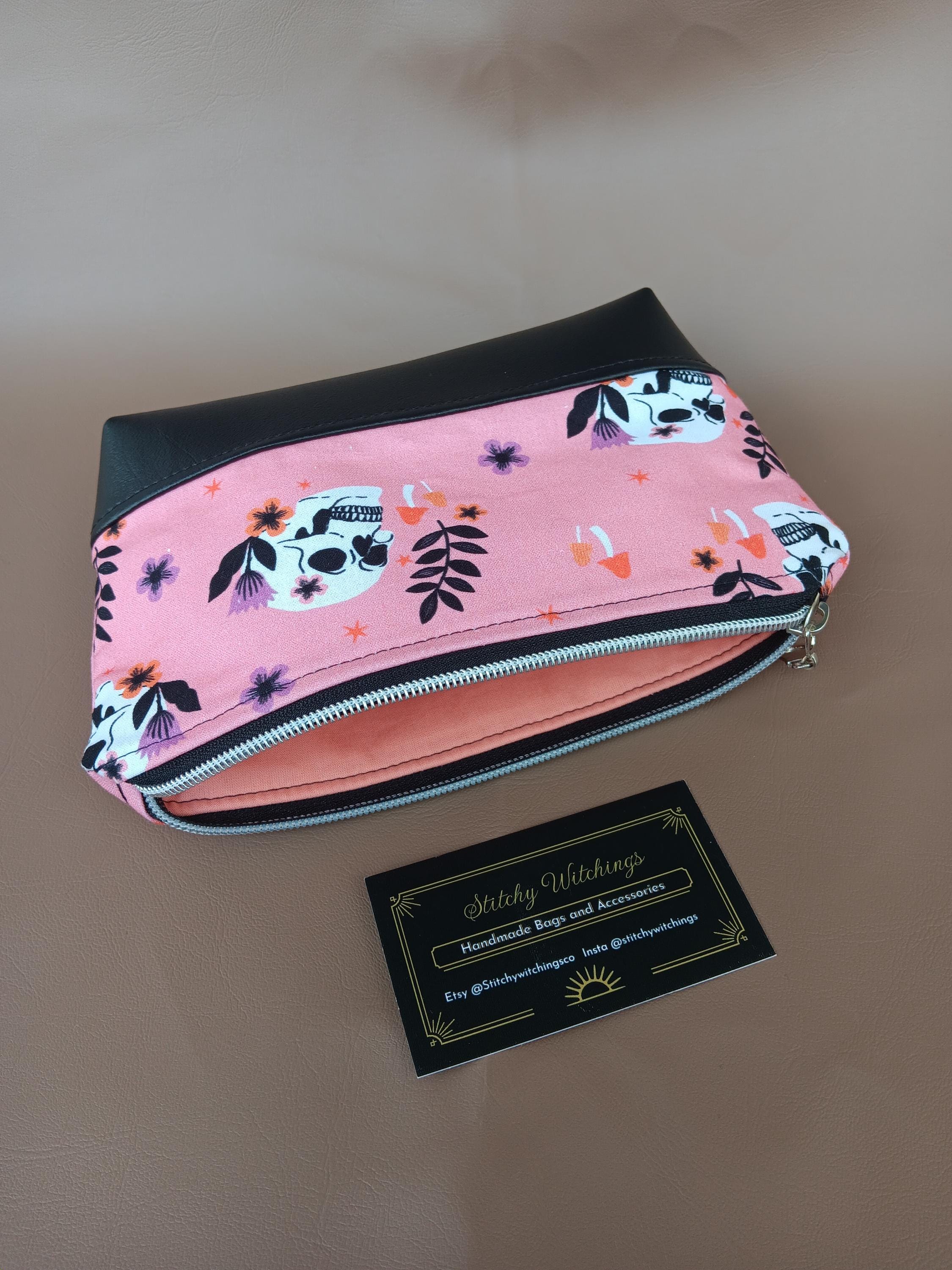 Pink Floral Skull Small Zippered Pouch - Thumbnail 2