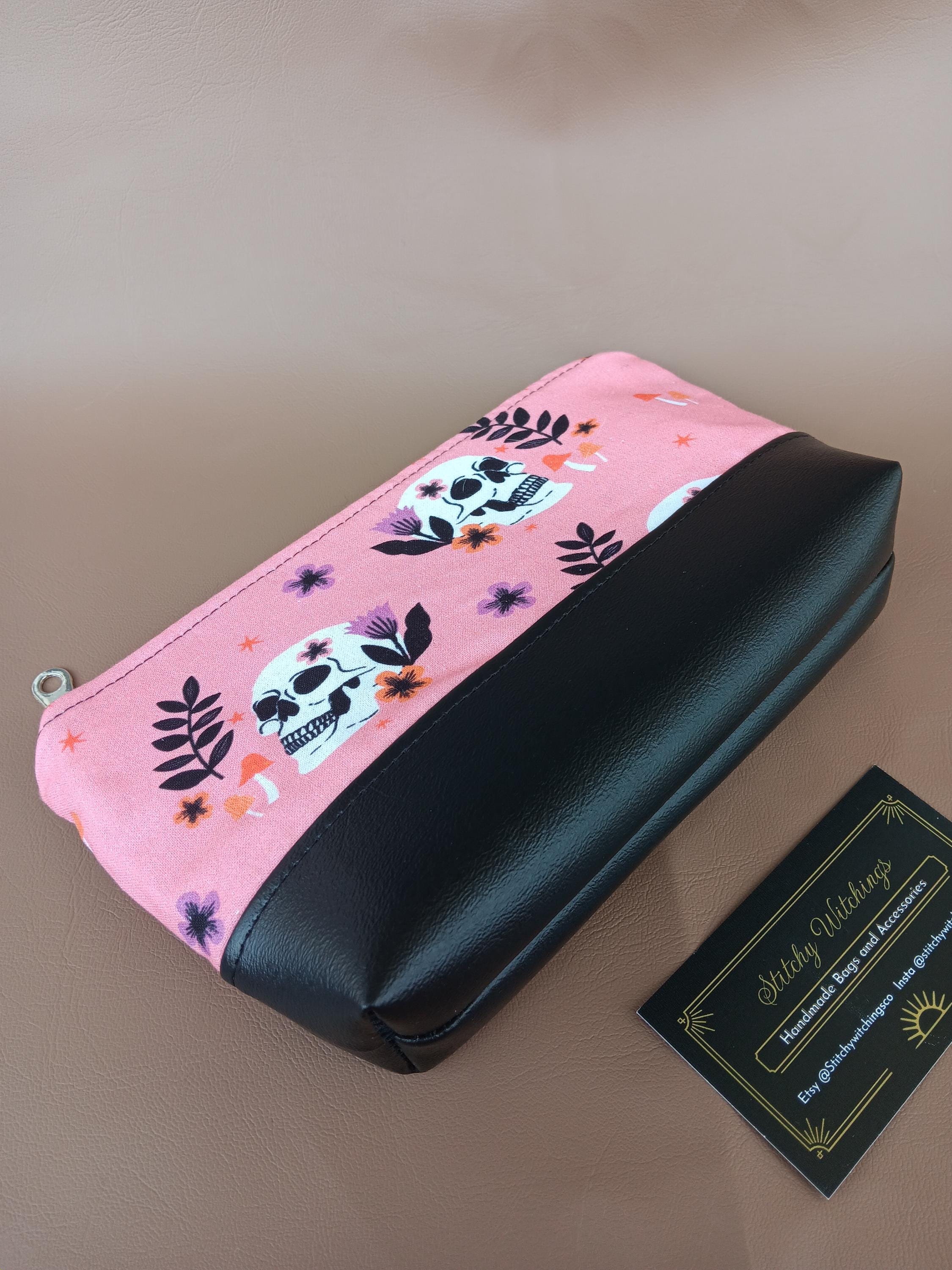 Pink Floral Skull Small Zippered Pouch - Thumbnail 4