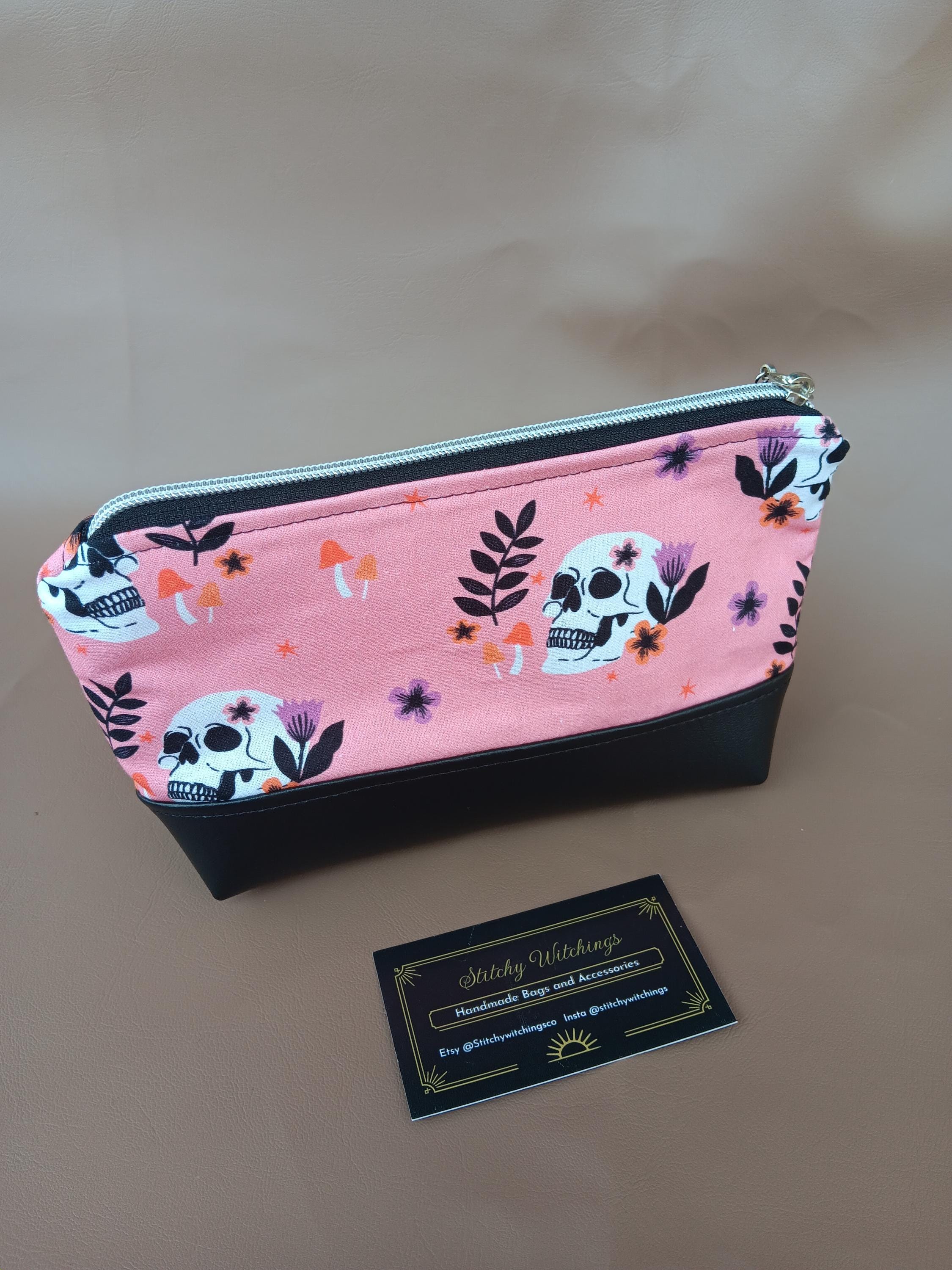Pink Floral Skull Small Zippered Pouch - Thumbnail 3