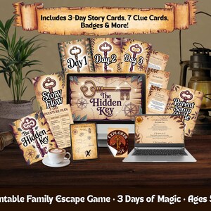Printable Escape Room - Der versteckte Schlüssel | 3-Tage-Schatzsuche zu Hause für Kinder | Hinweiskarten + Storykarten | 5-11 Jahre alt