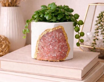 Pink Crystal Planter | Geode Decor | Resin Art Gifts | Boho Home Accents