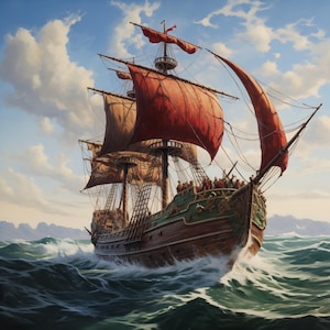 Ship Poster, Maritime Art, Ancient Ship, Ship painting, Home Décor, Wall Art, Ancient Ship wall art. Ship Sailing.