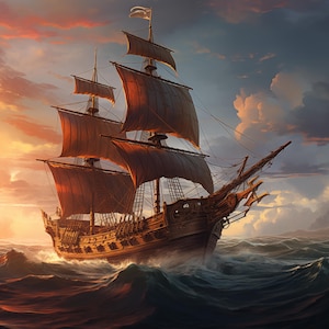 Ship Poster, Maritime Art, Ancient Ship, Ship painting, Home Décor, Wall Art, Ancient Ship wall art. Ship Sailing.