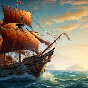 Ship Poster, Maritime Art, Ancient Ship, Ship painting, Home Décor, Wall Art, Ancient Ship wall art. Ship Sailing.