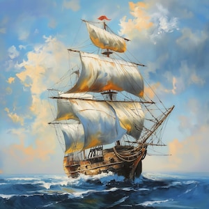 Ship Poster, Maritime Art, Ancient Ship, Ship painting, Home Décor, Wall Art, Ancient Ship wall art. Ship Sailing.