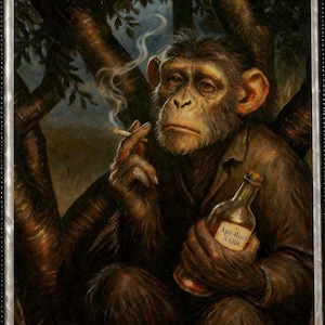 Anthropomorphic Animal Wall Art Print - Dark Cottagecore Monkey in Forest