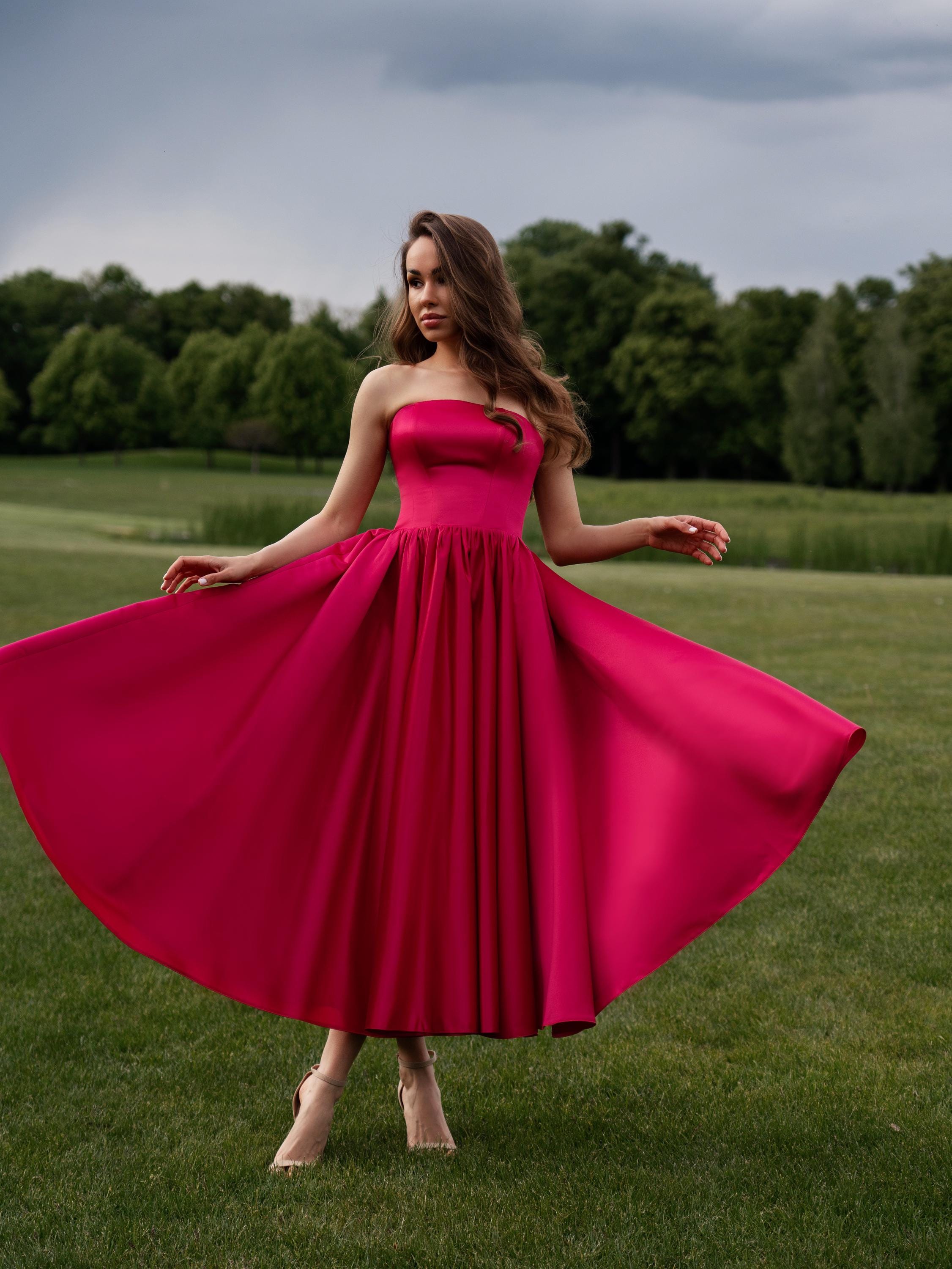 knee length dresses for ladies Larissa Satin Maxi Dress with Ruched Petals / Lemon | Meshki